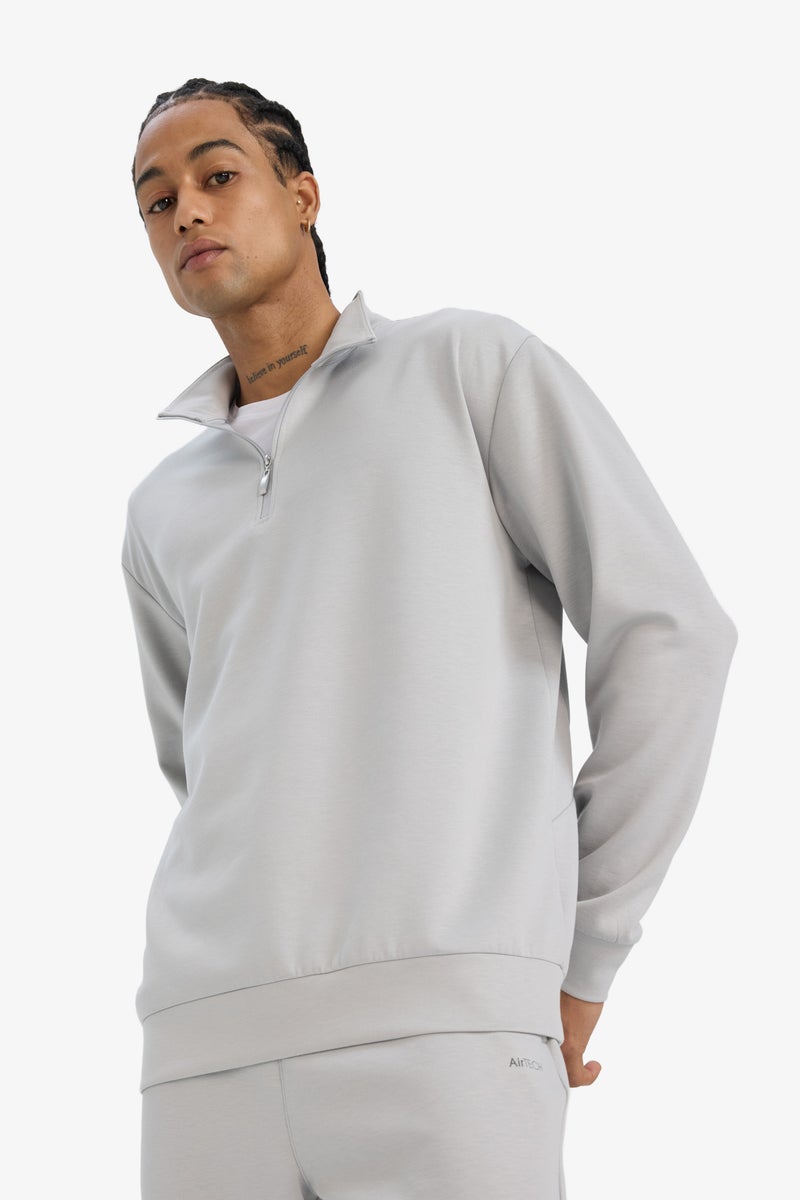 DeFacto Grey Man DeFactoFit Standard Fit Printed Sweatshirt Casual - Image 4
